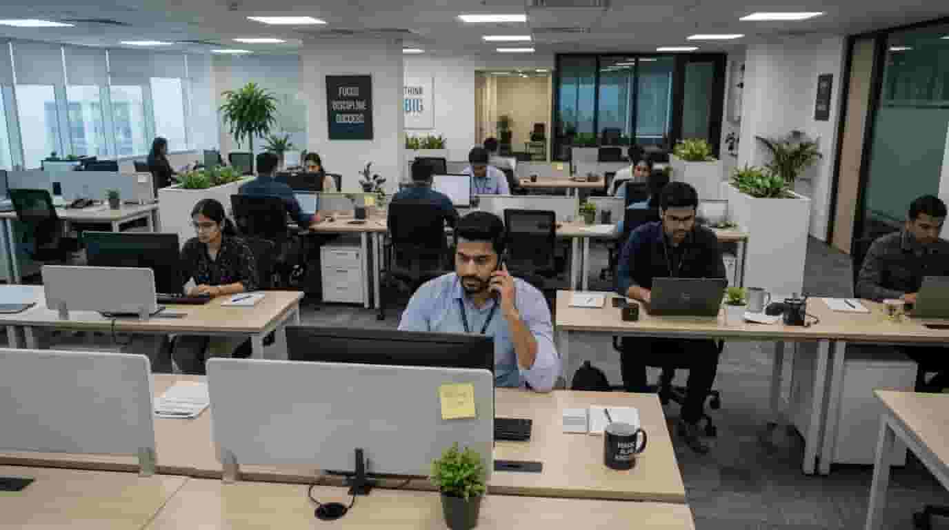 Employee using phone at workplace